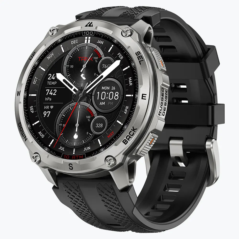 KOSPET tank t4 smartwatch silver with silicone straps#color_silver^package_Silicone Basic